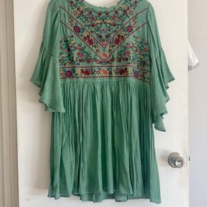 Umgee Green Embroidered Dress